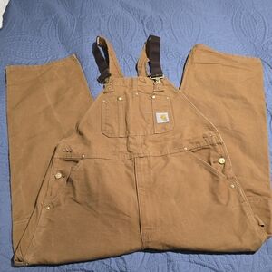 Carhartt R01 BRN Brown Duck Bib Overalls Double Knee Unlined Mens 40x30